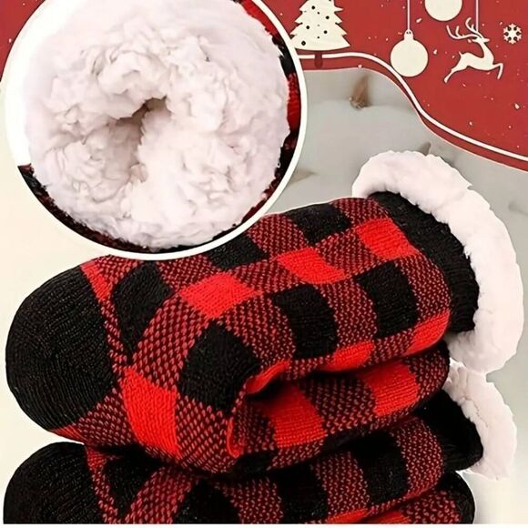 Winter Fleece Plaid Non Skid Socks -I - Picture 5 of 5
